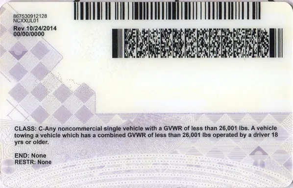 Buy North Carolina fake ID front view online